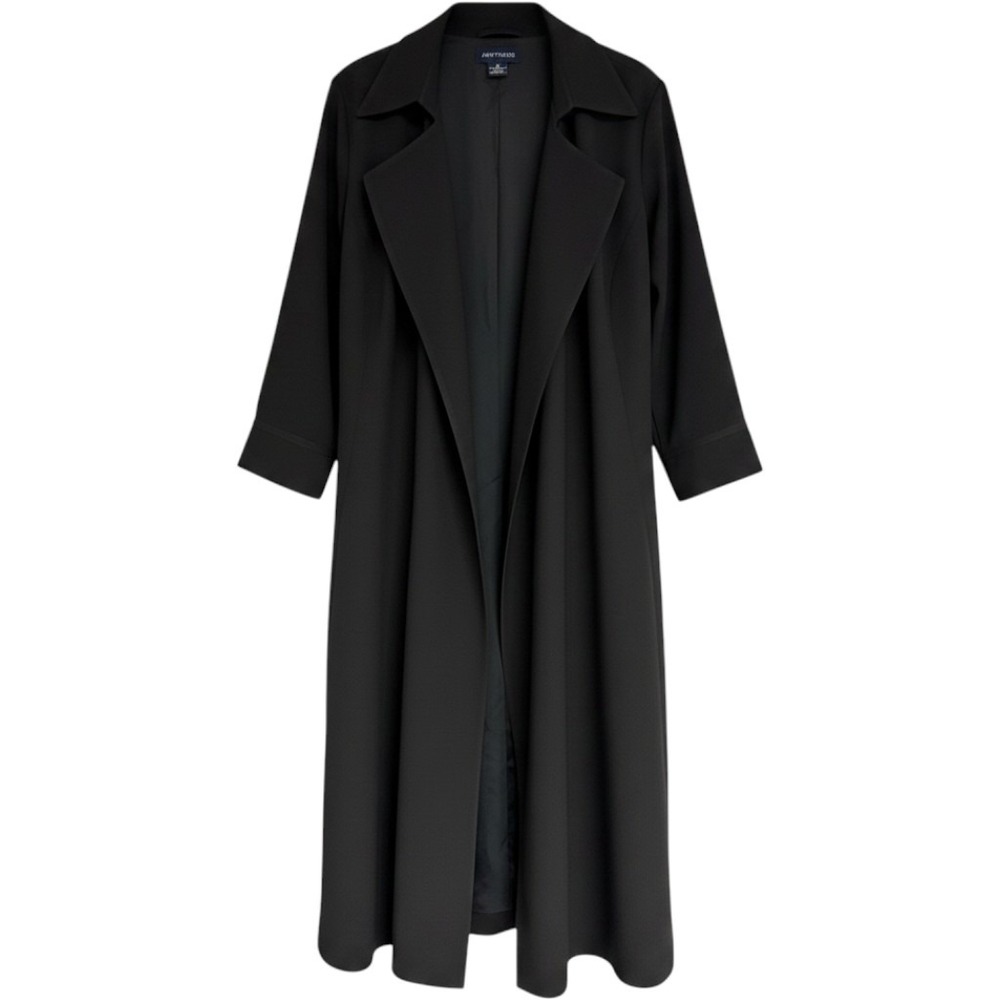 Ann Taylor Black Open Front Duster Coat Jacket Longline Notched Lapel 4